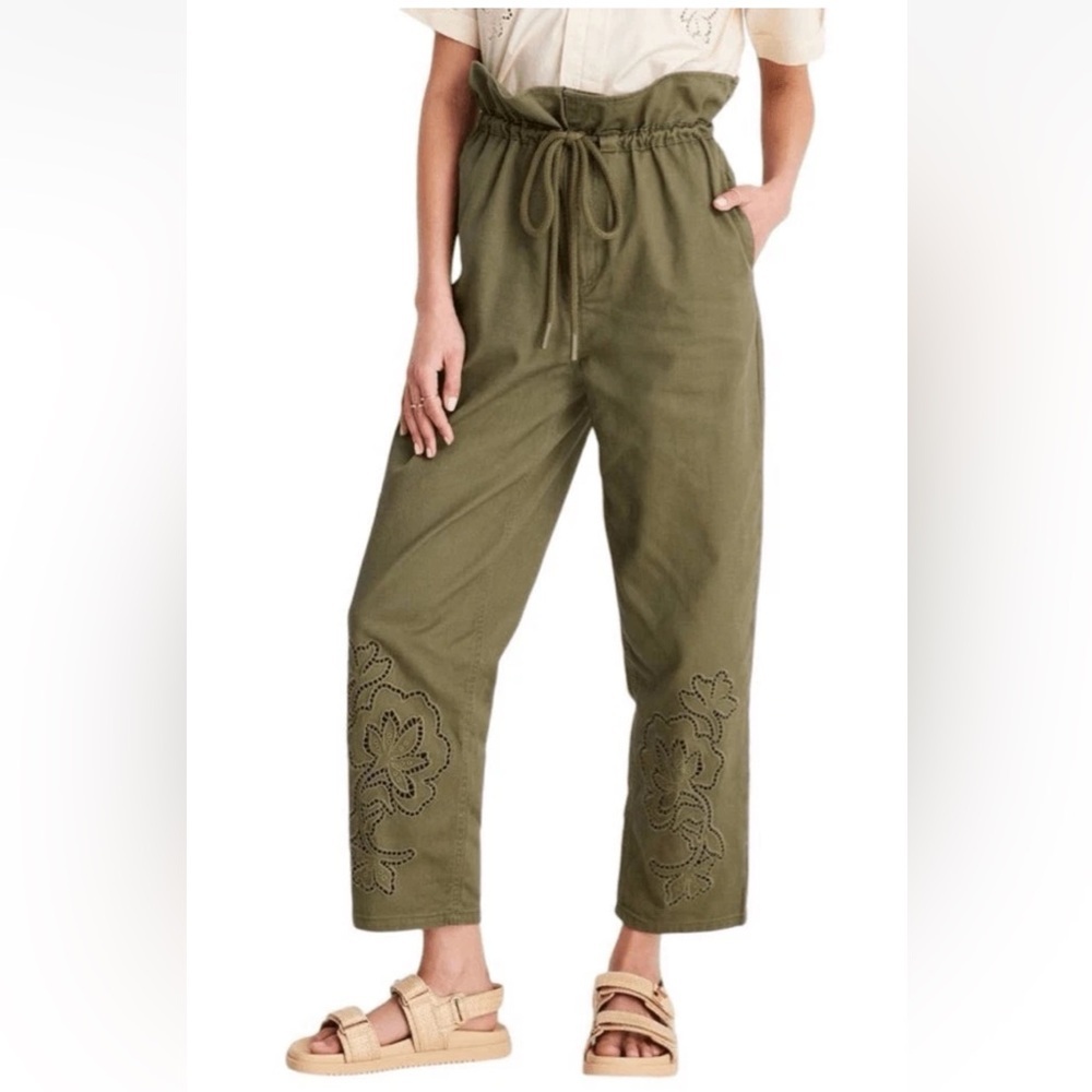 Future Collective Jenny Lopez High-Waisted Paperbag Pants Army Green Size 2 NWT